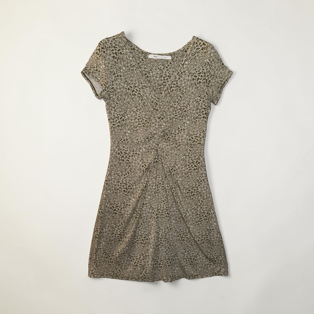 Athleta Olive Green Geometric Mosaic V-Neck Short Sleeve Modal Mini Dress 964460